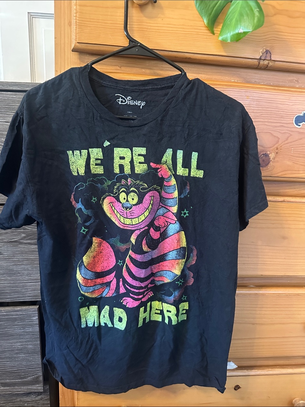 Disney Black Tee with Neon Pink & Neon Green Cheshire Cat Graphic